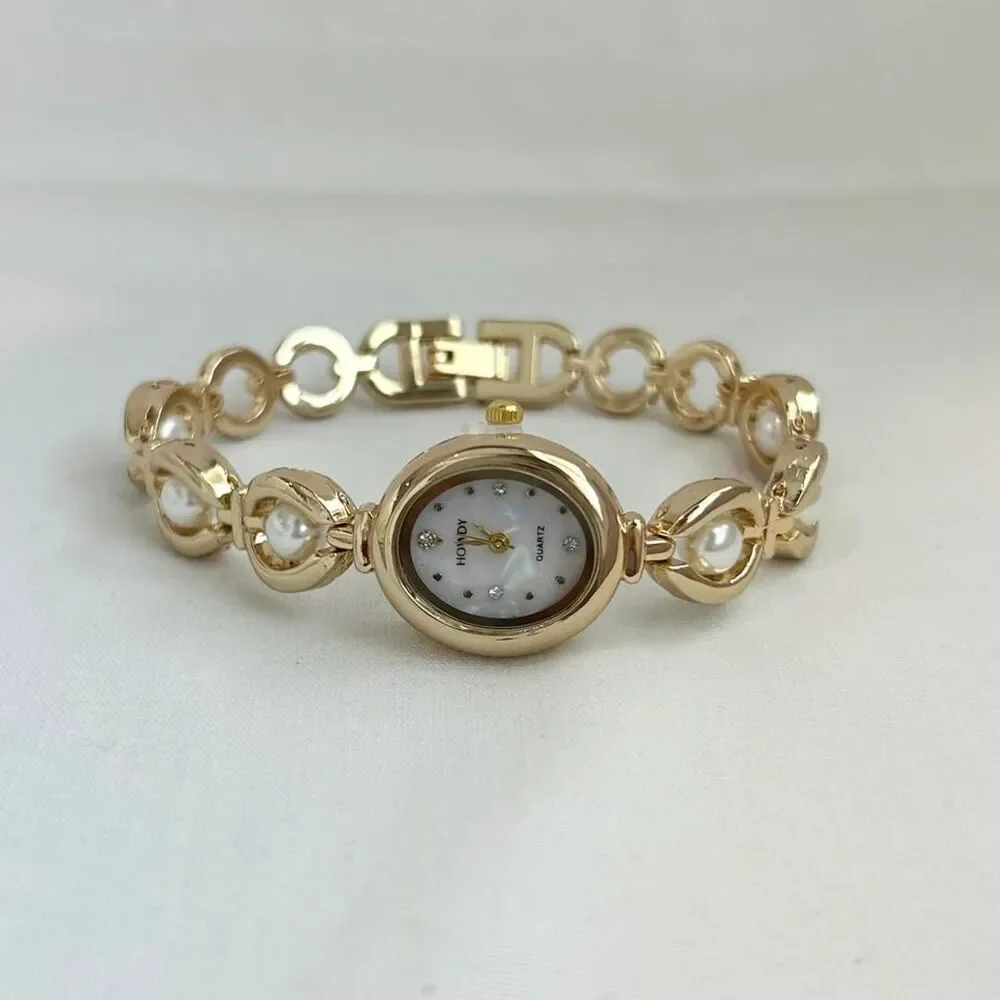 Vintage Inspired Luxury Gold and Pearl Watch